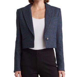 NWOT Veronica Beard Fabiola Glen Plaid Peak Lapel Cropped Blazer Sz 0